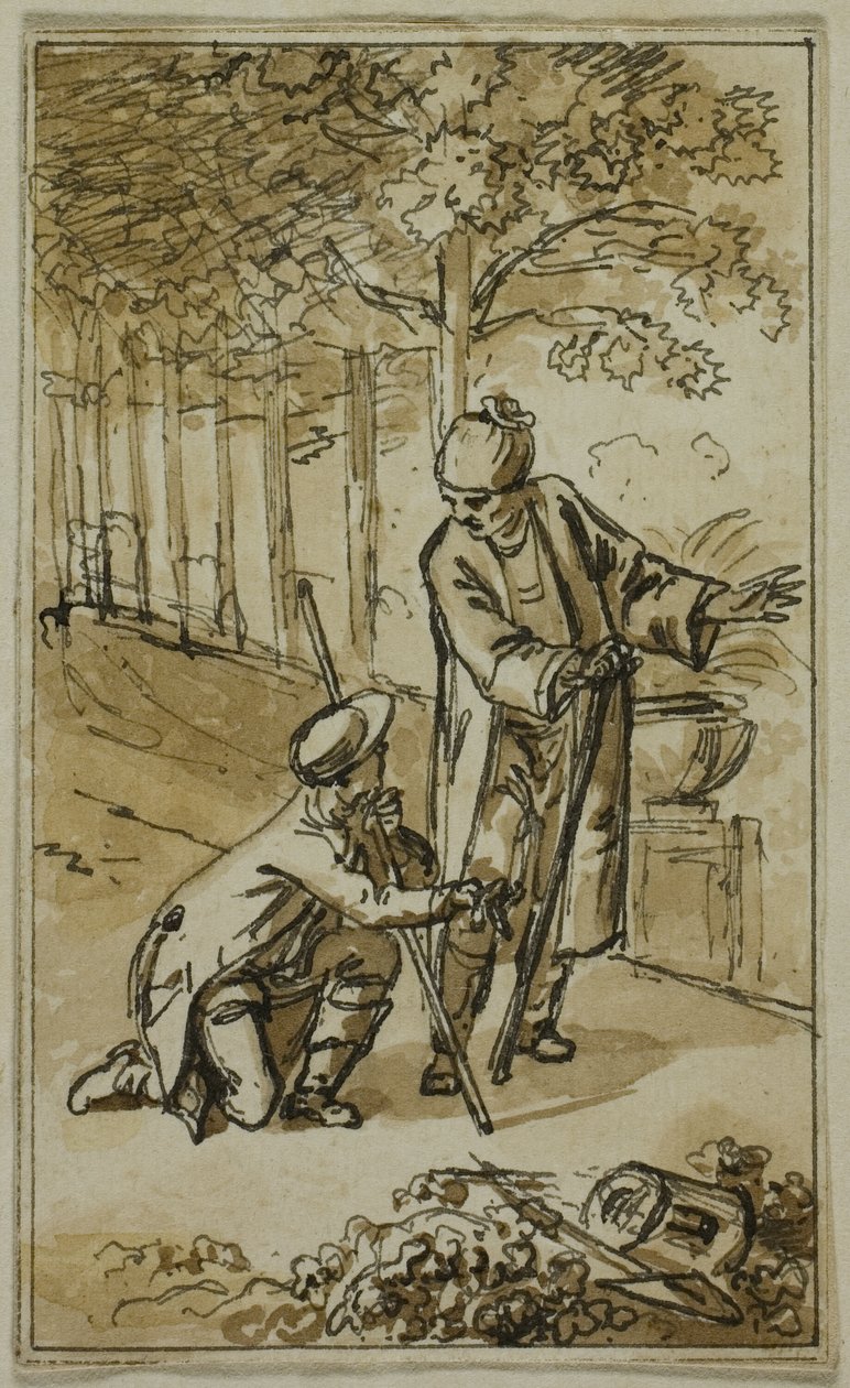 Literární ilustrace: Gentleman a klečící zahradník od Jacob Wilhelm Mechau
