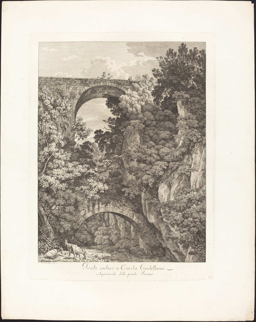 Starověký most v Cività Castellana, běžně známý jako most Teramo od Jacob Wilhelm Mechau