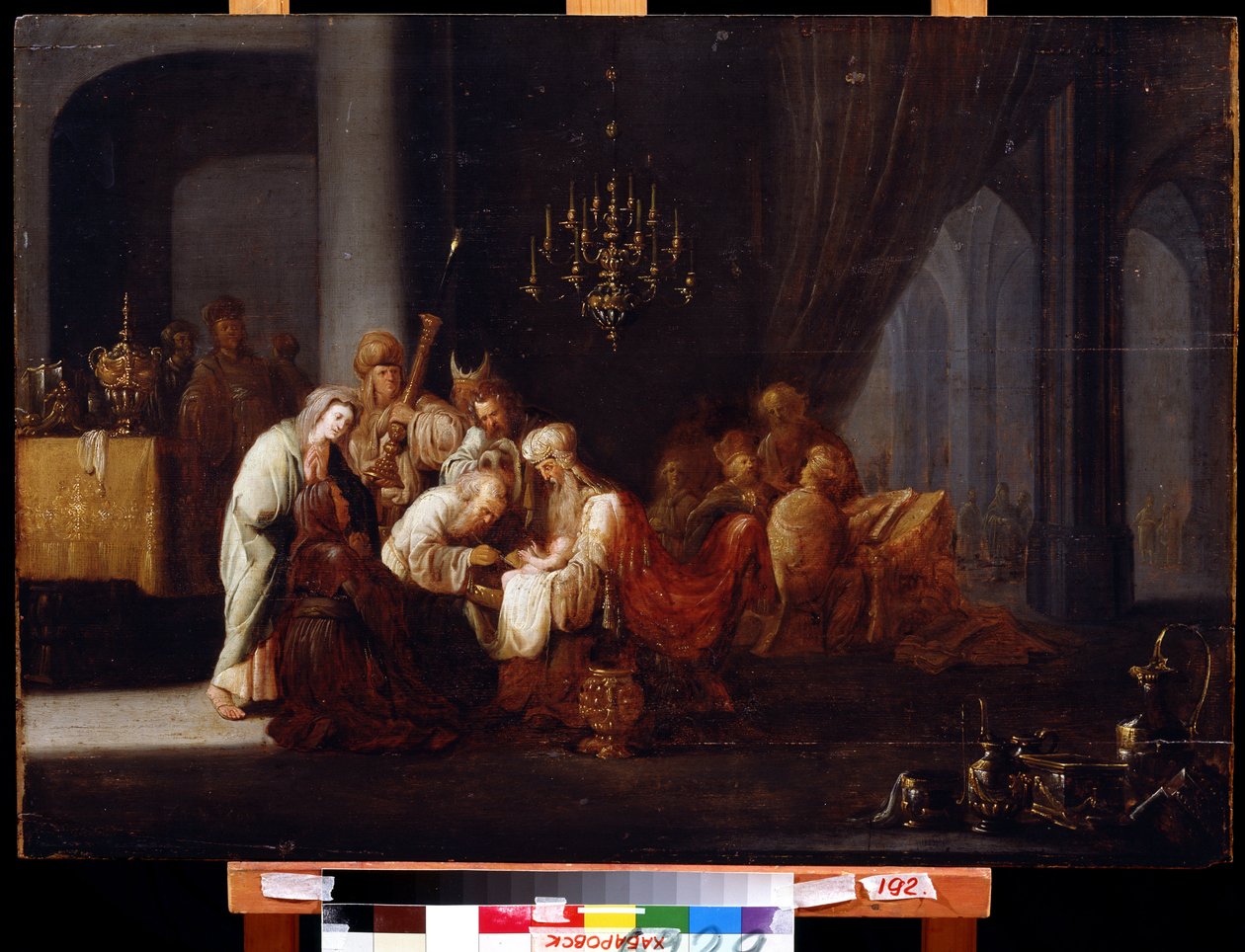 Obřízka (The Circumcision). Obraz Jacoba Willemsze de Wet, staršího (asi 1630-po 1675). Olej na dřevě, 91 x 64 cm. Nizozemské umění, barokní styl. Muzeum Dálného východu, Chabarovsk. od Jacob Willemsz de (c.1630 after 1675) Wet