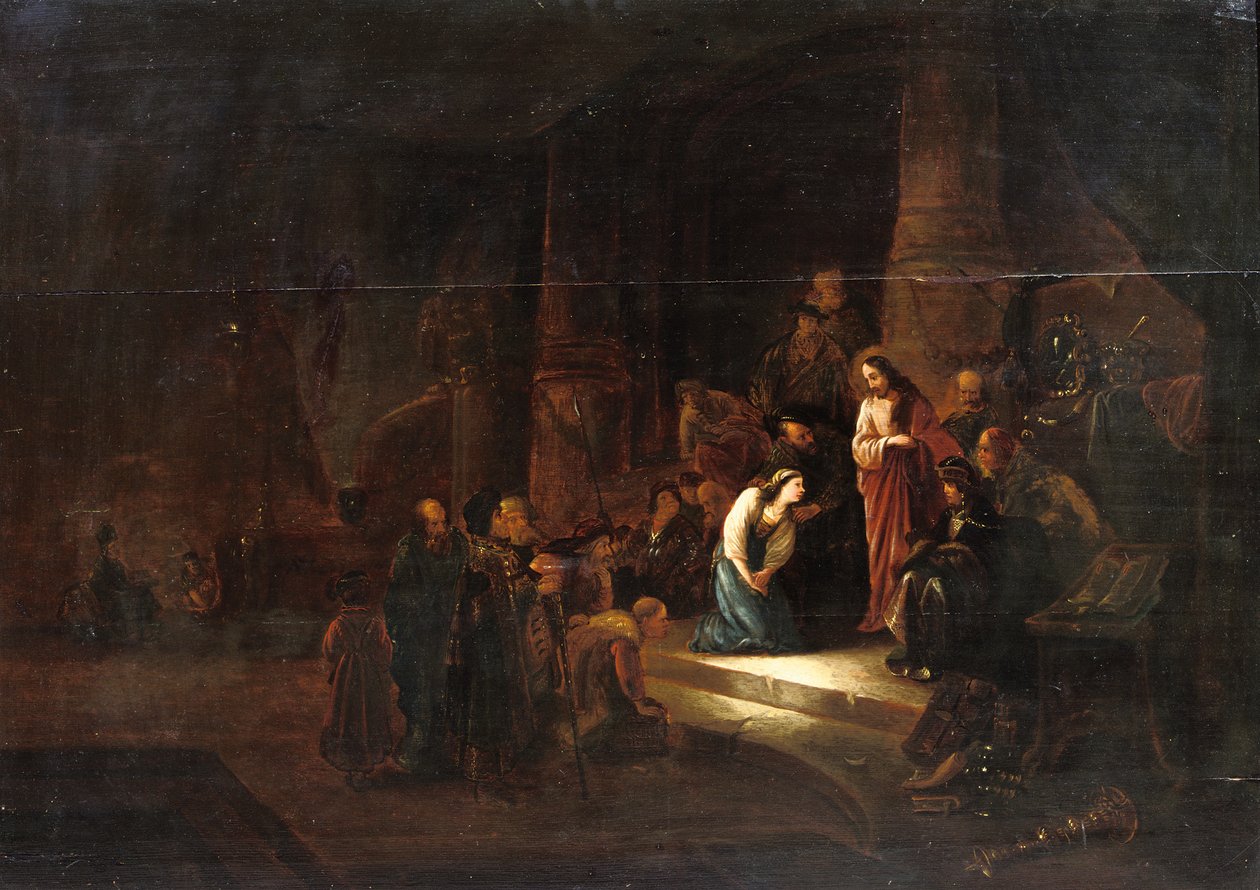 Kristus a žena přistižená při cizoložství (olej na desce) od Jacob Willemsz de (workshop of) Wet or Wett