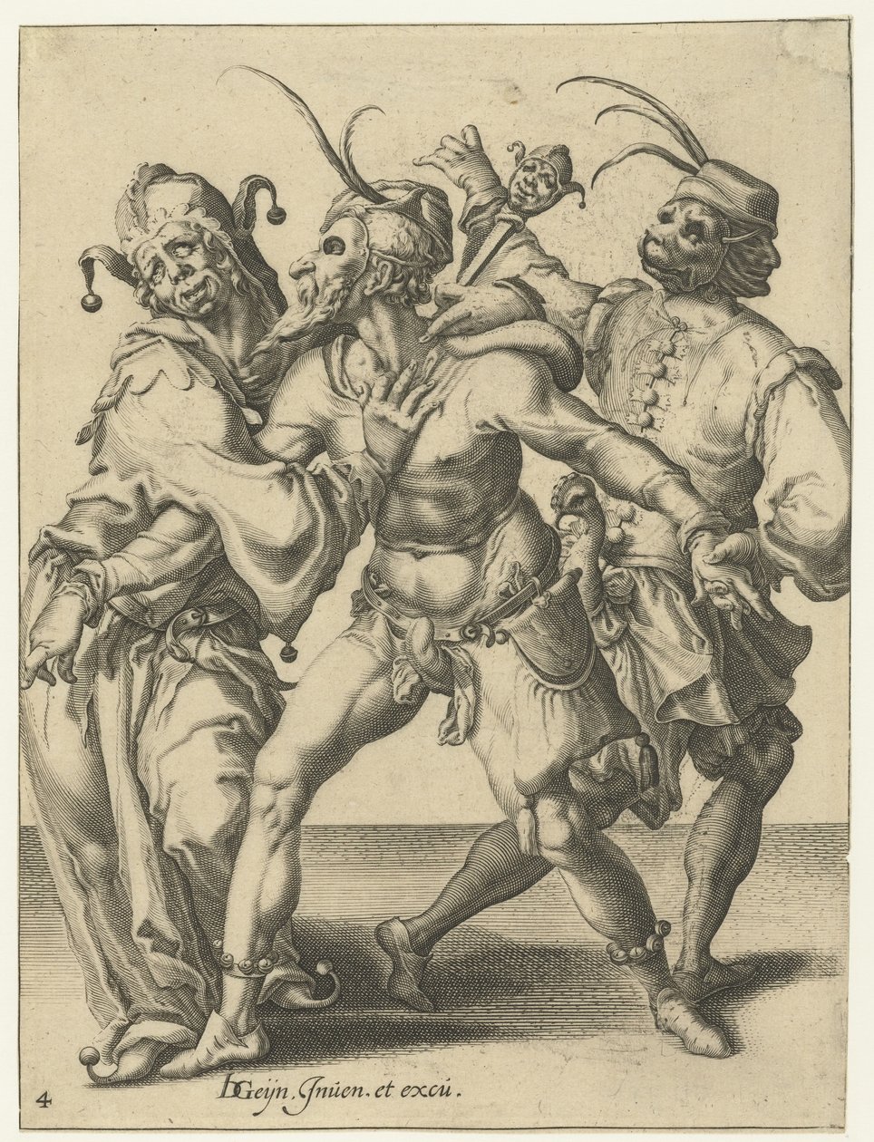 Tři tančící muži Maškarády (název série) od Jacob de Gheyn (II) (workshop of)