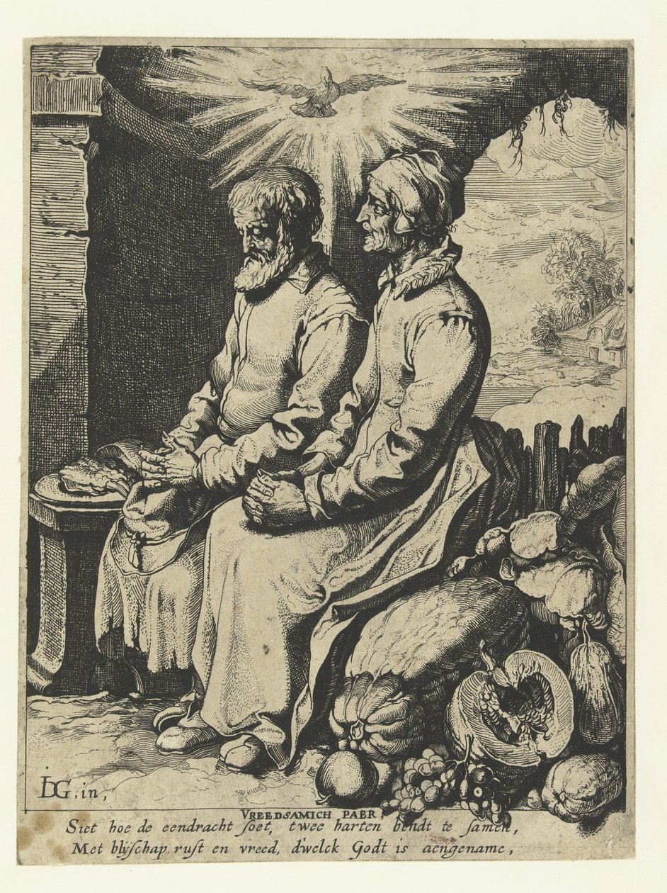 Starý pár se modlí Vreedsamich paer (název na objektu) od Jacob de Gheyn (III)