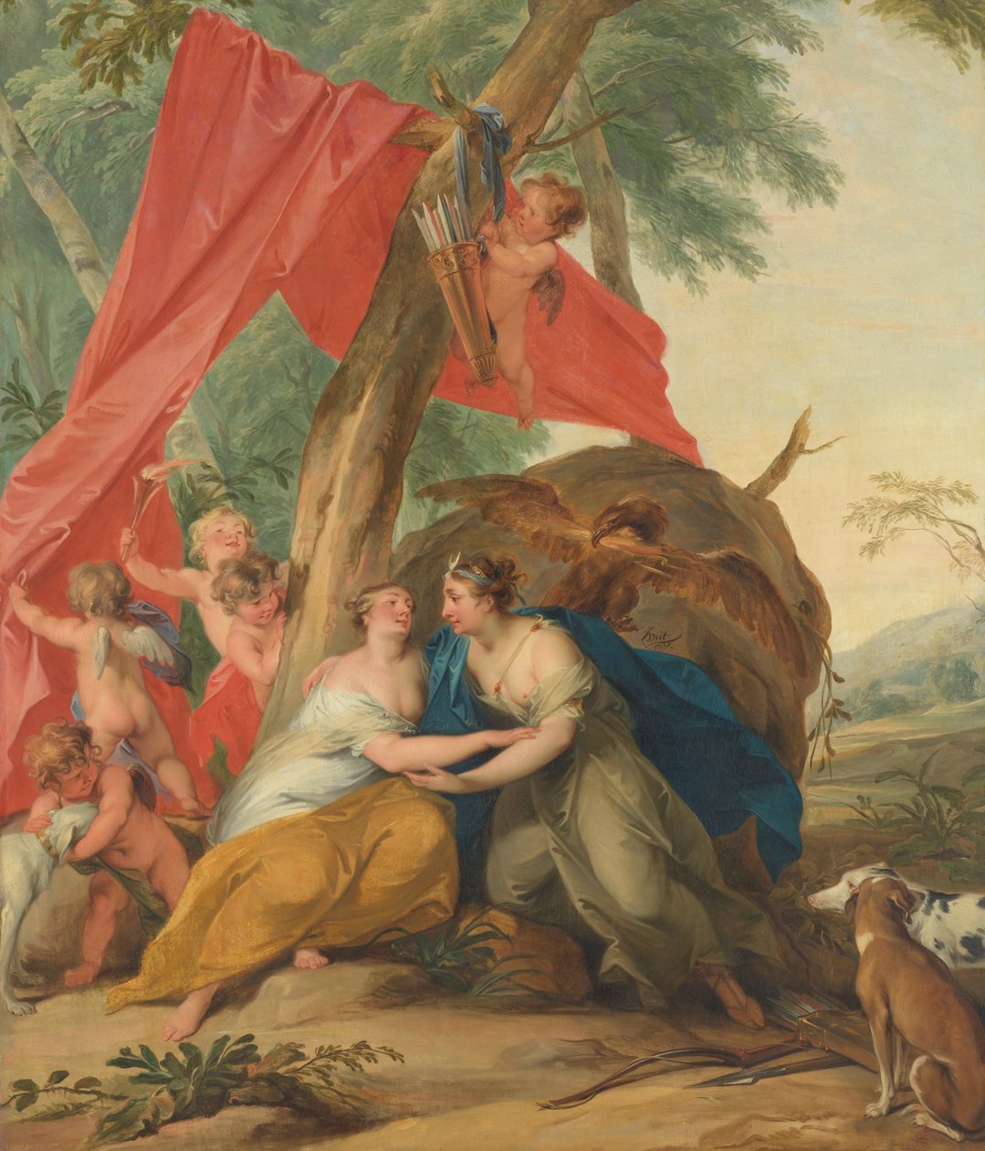 Jupiter, převlečený za Dianu, svádí nymfu Callisto od Jacob de Wit (signed by artist)