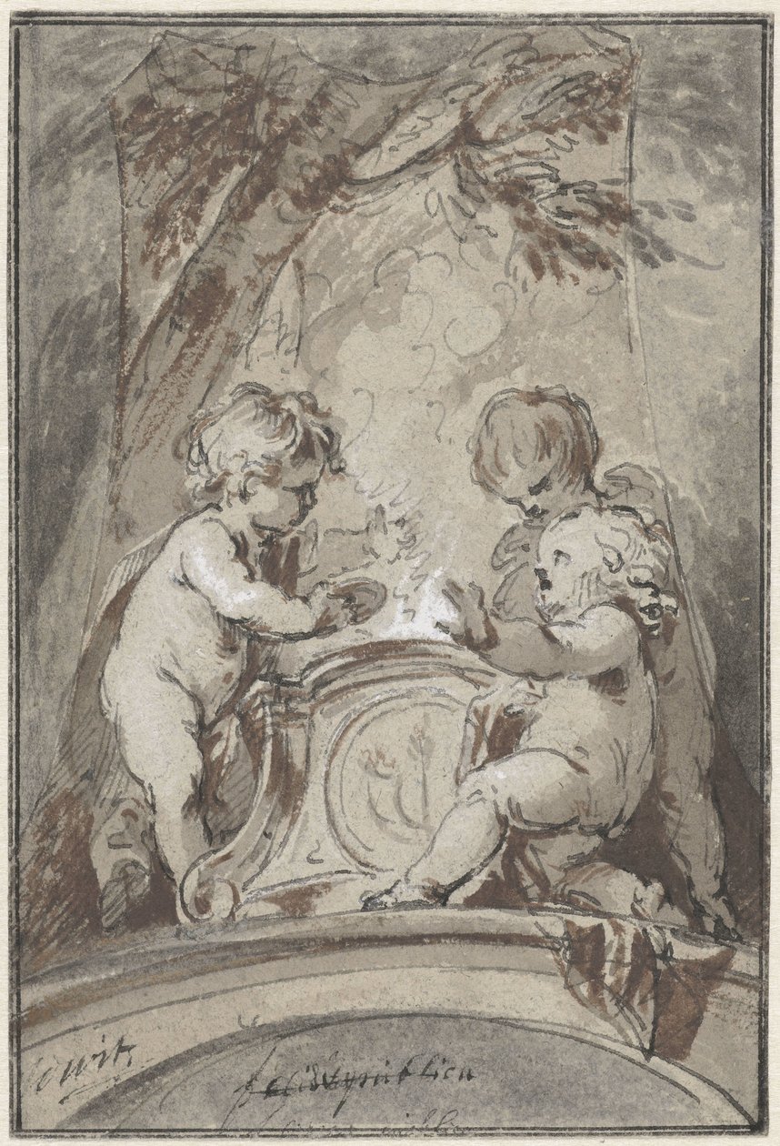 Alegorie se třemi putti u oltáře od Jacob de Wit