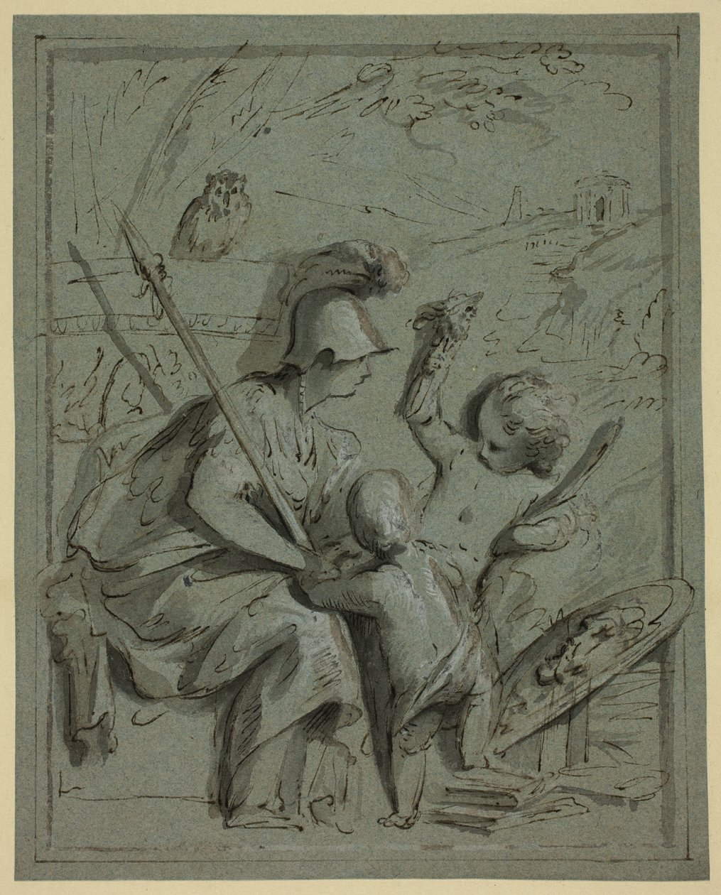 Minerva se dvěma Putti od Jacob de Wit