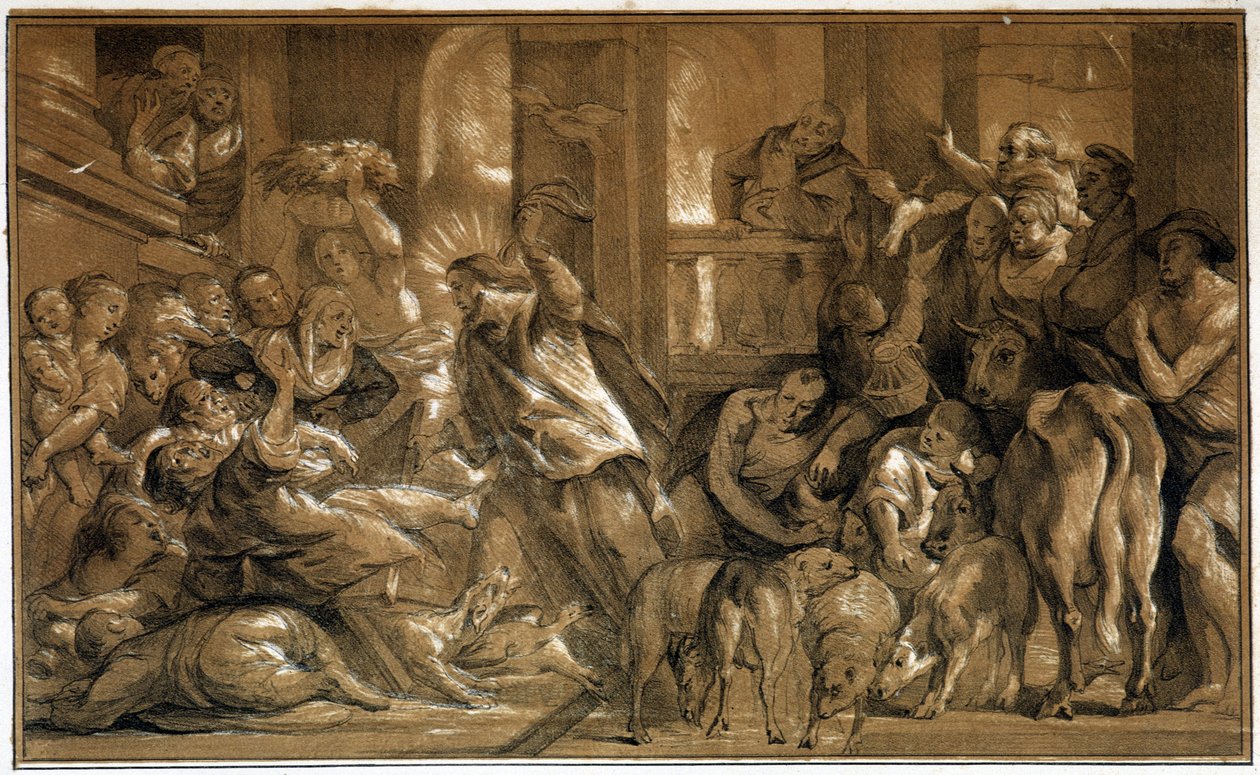 Kristus honí obchodníky z chrámu - od Jordaense od Jacob the Elder (after) Jordaens