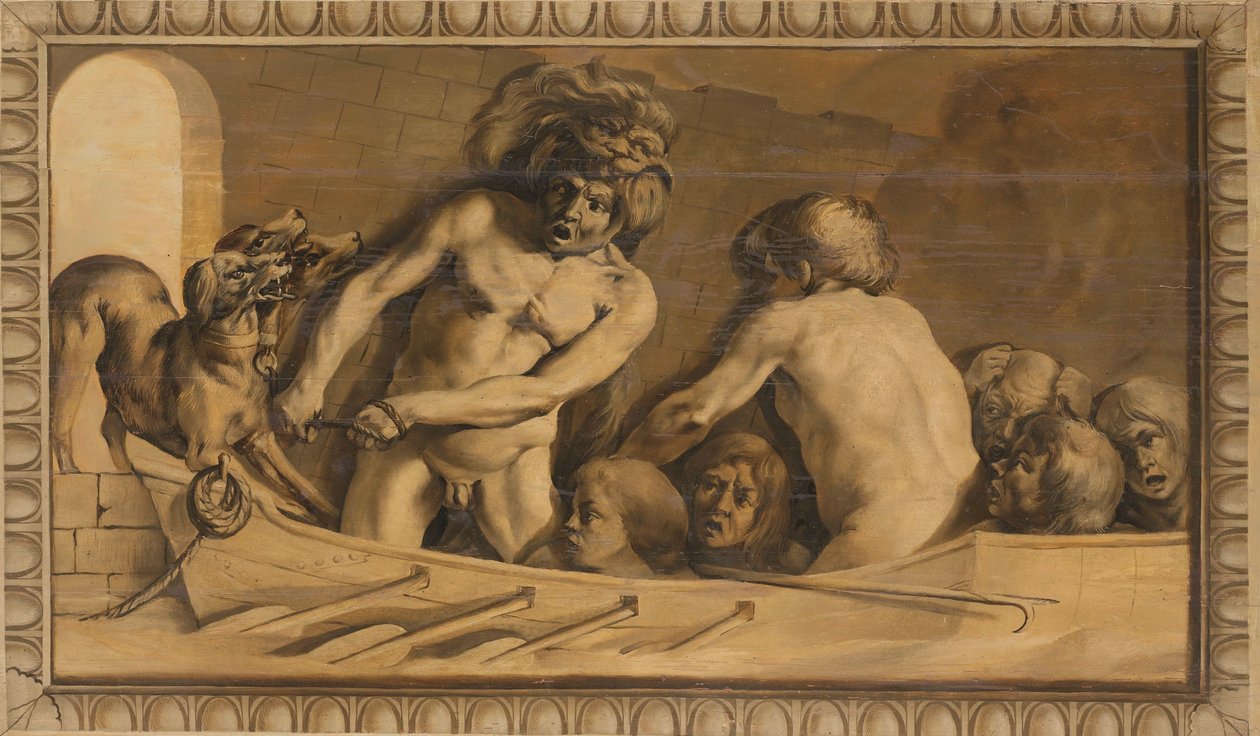 Hercules dostane Cerbera z podsvětí (Charon, převozník ze Styxu) od Jacob van Campen