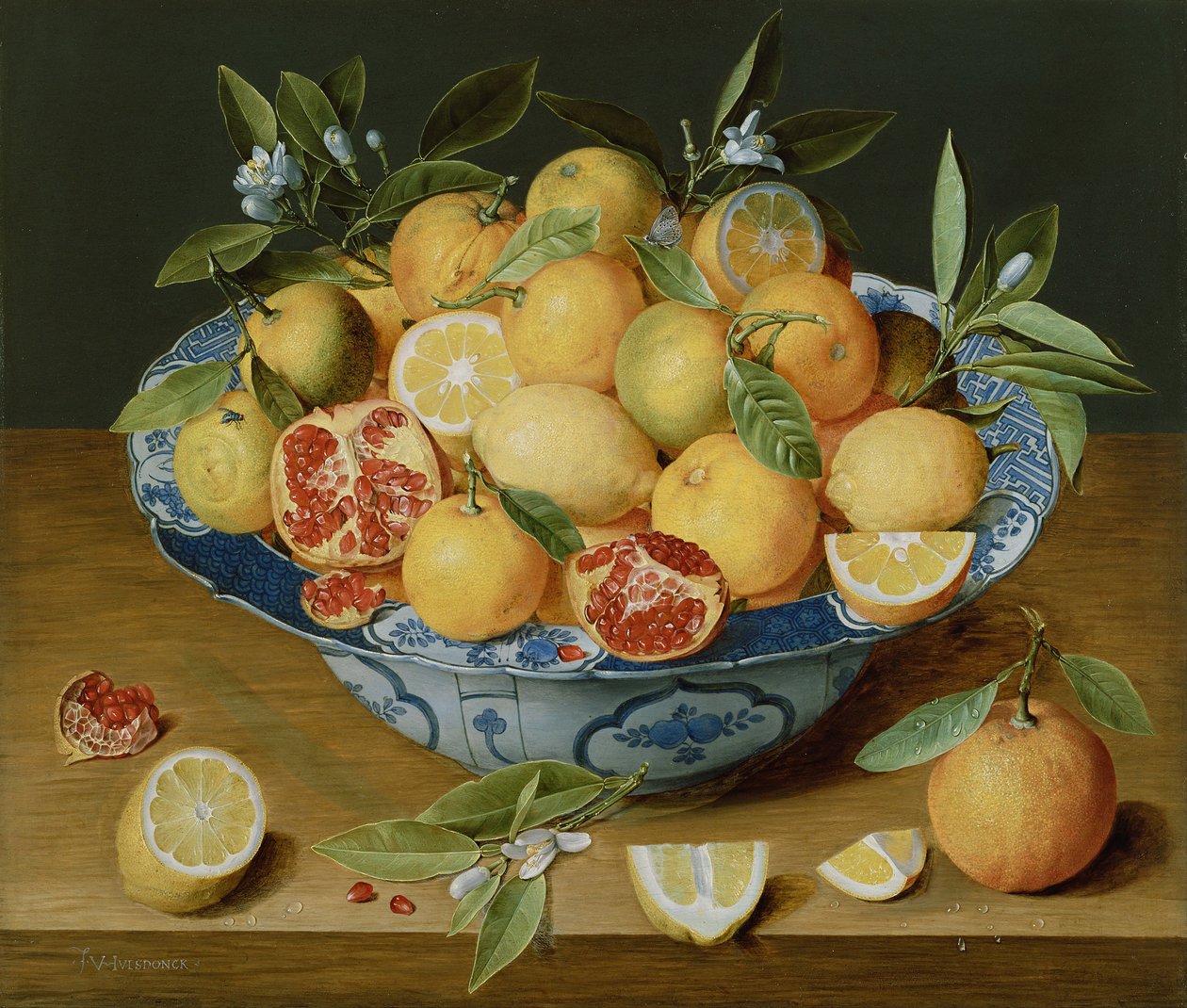 Zátiší s citrony, pomeranči a granátovým jablkem, c. 1620-1630 od Jacob van Hulsdonck