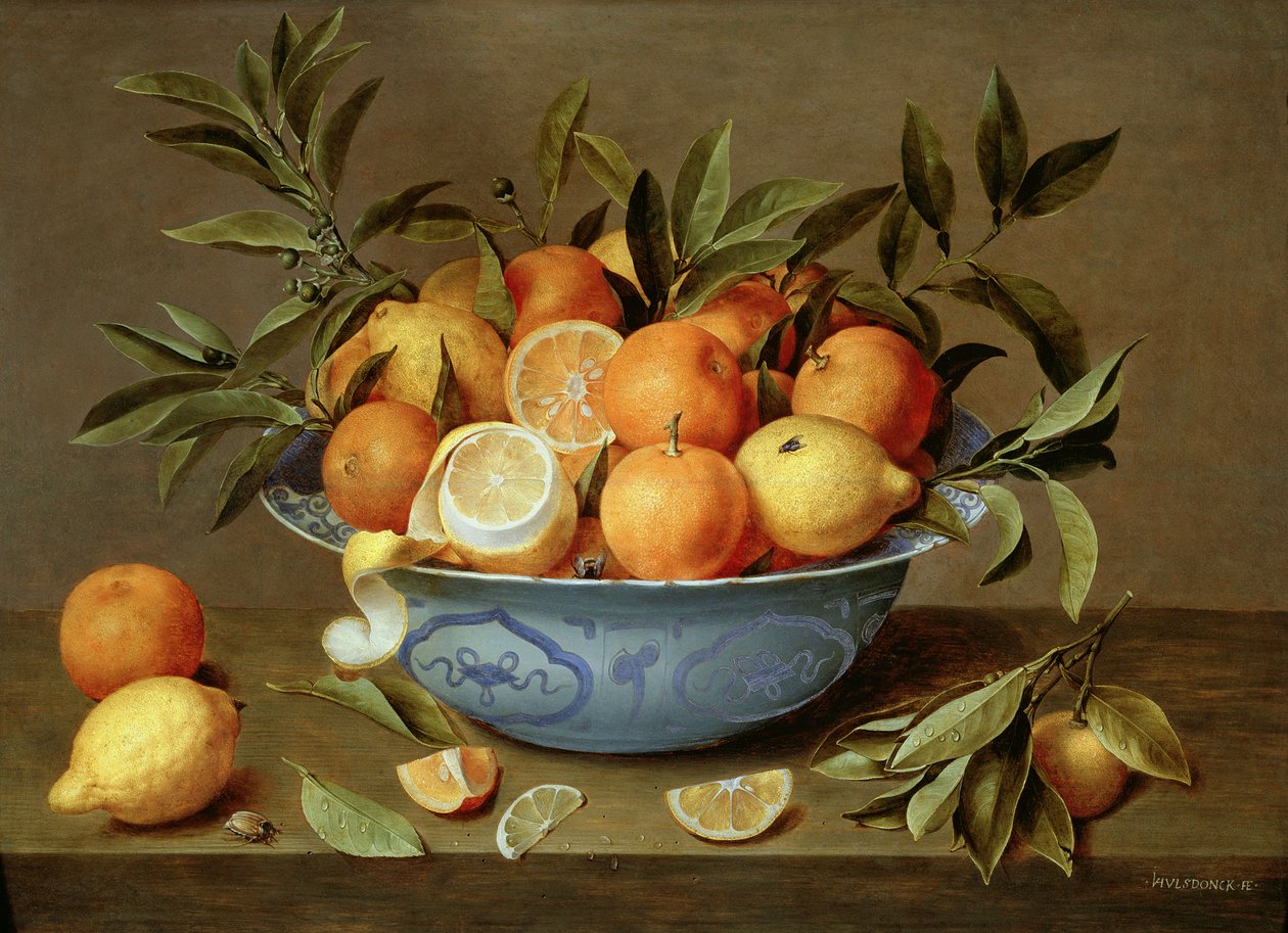 Zátiší s pomeranči a citrony v porcelánové misce Wan-Li od Jacob van Hulsdonck