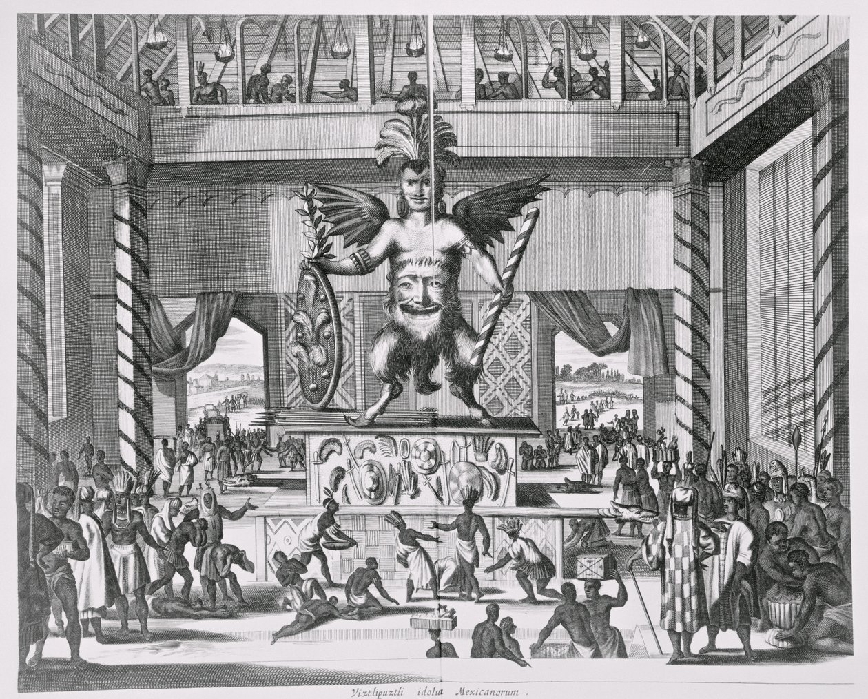 Mexický bůh Huitzilopochtli, z „Montanus, nový a neznámý svět“, 1671 od Jacob van Meurs