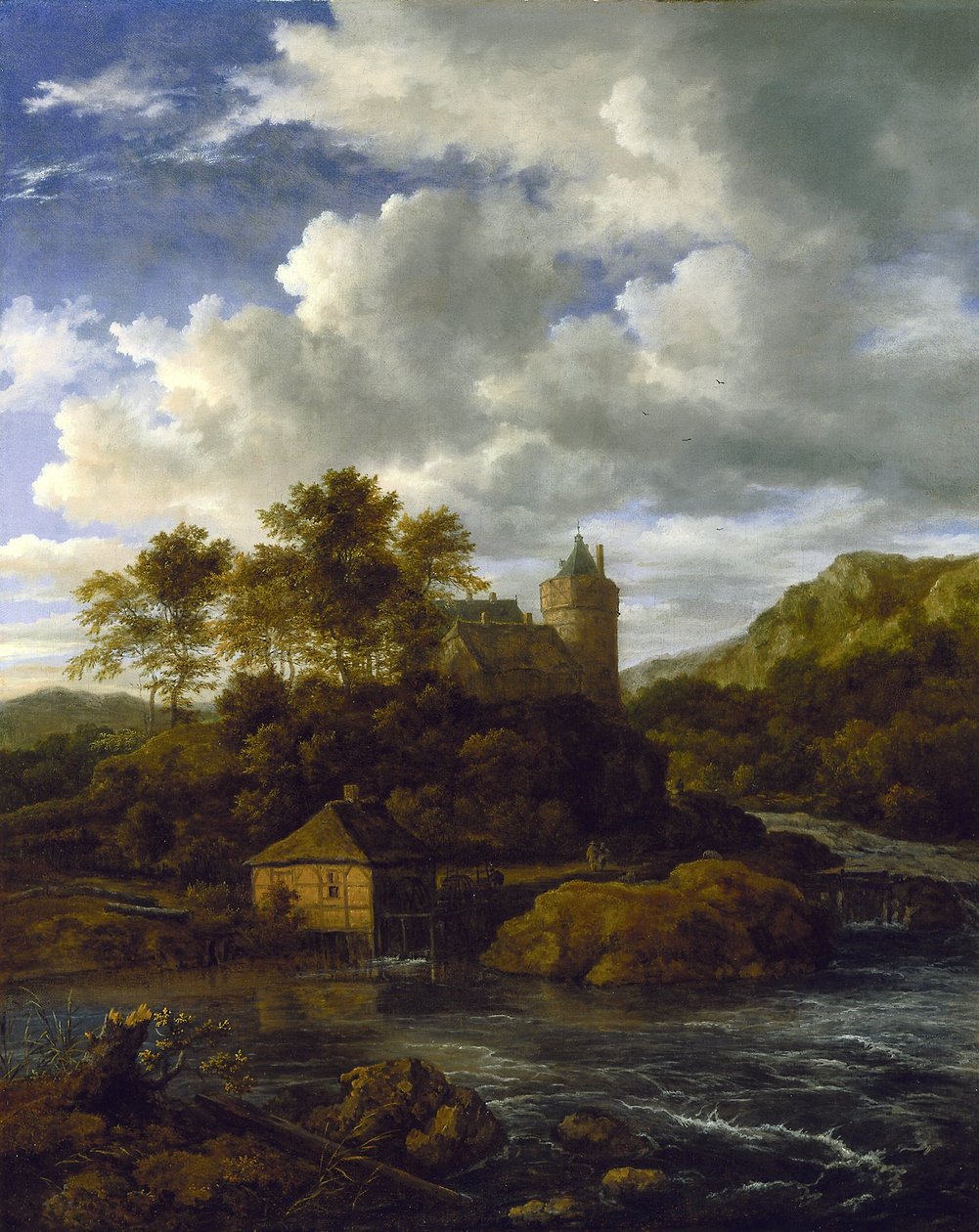 Hrad a vodní mlýn u řeky od Jacob van Ruisdael