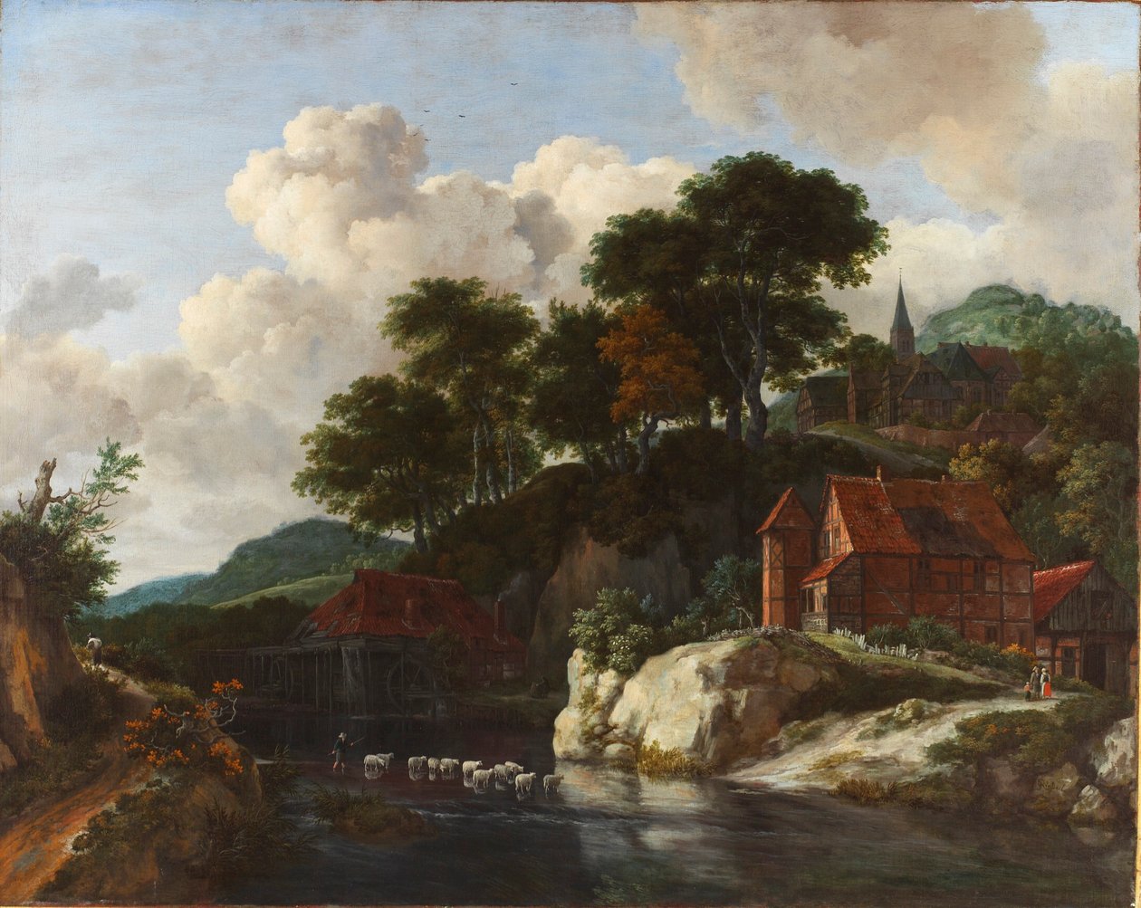 Kopcovitá krajina s vodním mlýnem od Jacob van Ruisdael
