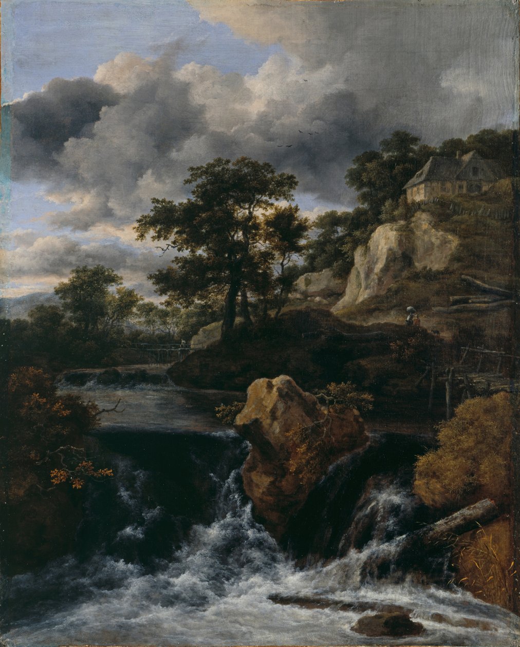 Kopcovitá krajina s vodopádem od Jacob van Ruisdael
