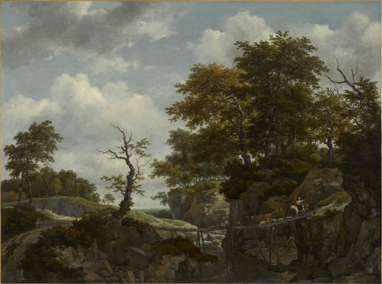 Krajina s mostem, dobytkem a postavami od Jacob van Ruisdael