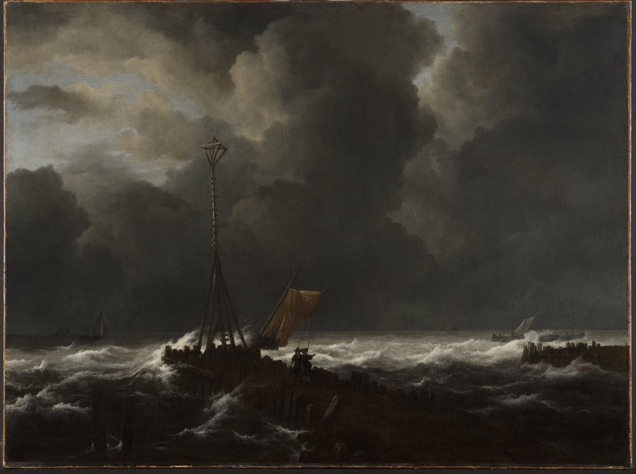 Rozbouřené moře u mola od Jacob van Ruisdael