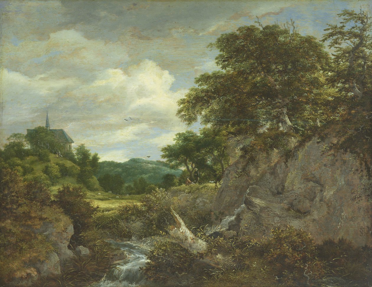 Kostel na kopci od Jacob van Ruisdael