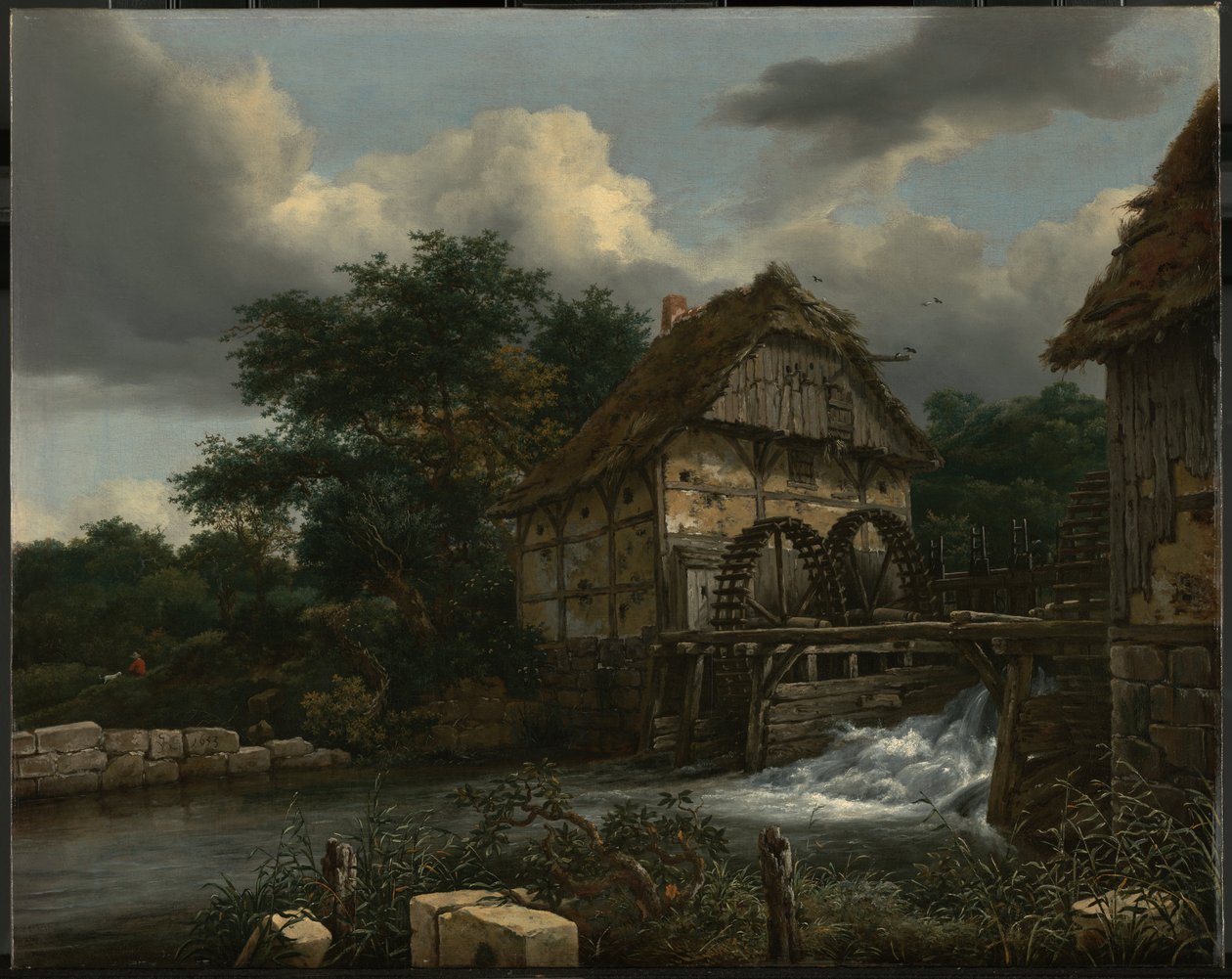 Dva vodní mlýny a otevřená propust od Jacob van Ruisdael