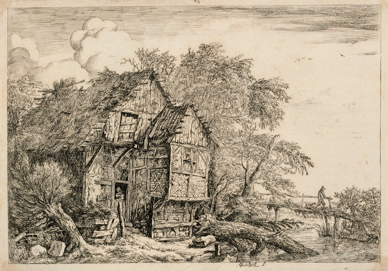 Dřevěný most od Jacob van Ruisdael