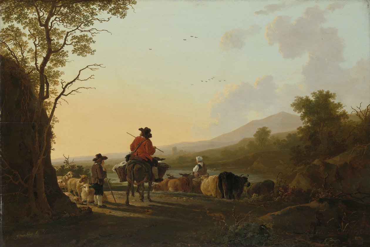Krajina s dobytkem a pastýřem, kolem 1780-85 od Jacob van Strij