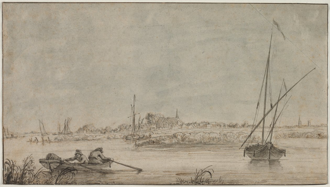 Pohled na Dordrecht od řeky od Jacob van Strij