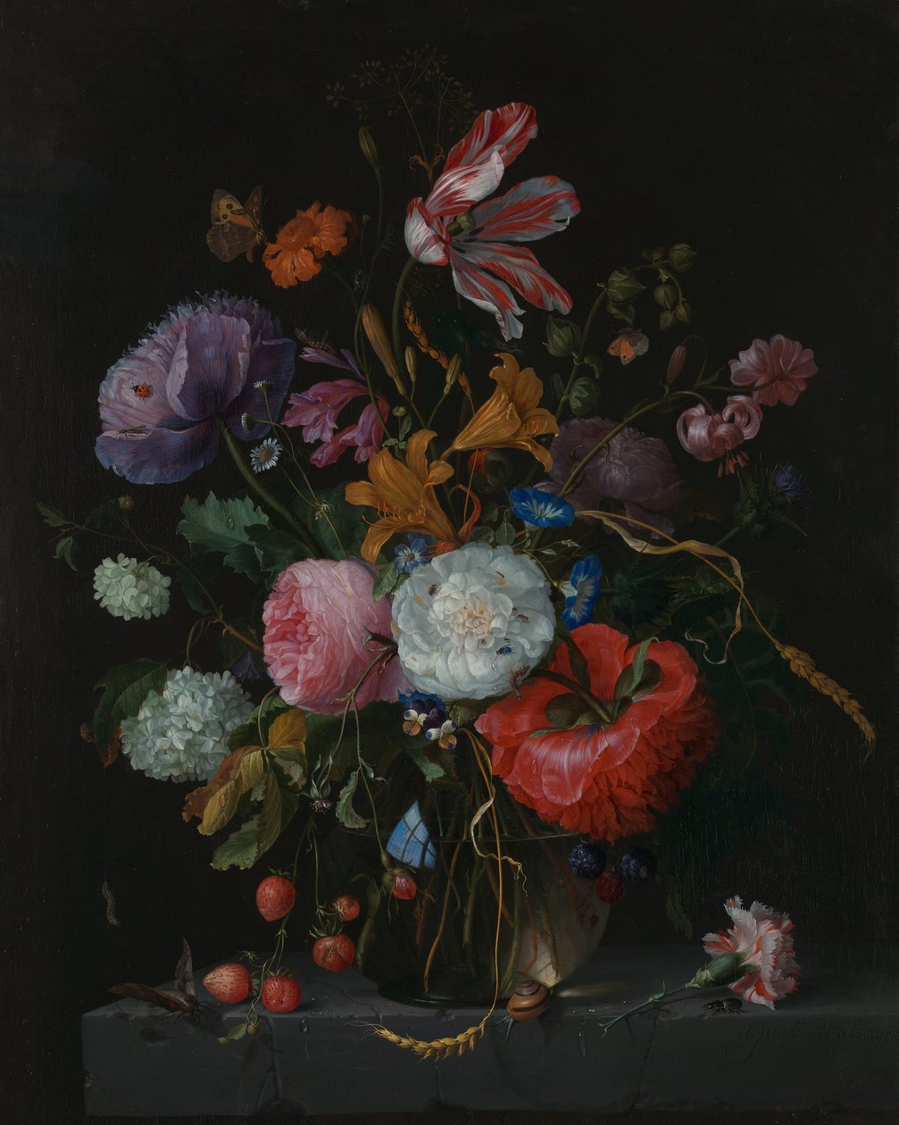 Květiny ve skleněné váze, kolem roku 1670 od Jacob van Walscapelle
