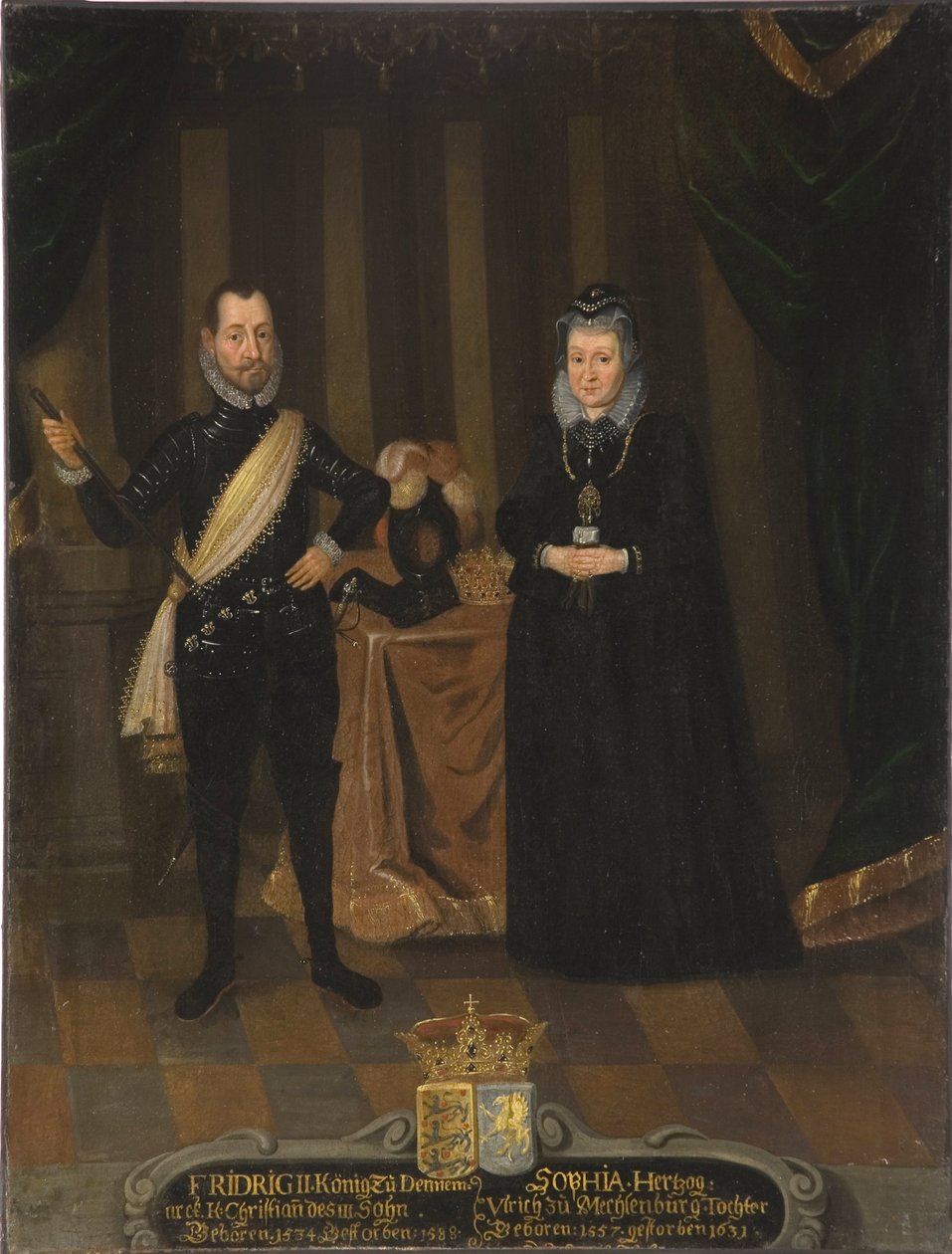 Le roi Frederic II de Danemark et Norvege et Sophie de Mecklembourg Gustrow - král Frederick II Dánský (1534-1588) a královna Sophie Dánska (1557-1631), Van Doordt, Jacob, po (? -1629). Olej na plátně. Rozměr: 101 x 79 cm. Nationalmuseum Stock od Jacob van der (fl.1610 29) Doordt
