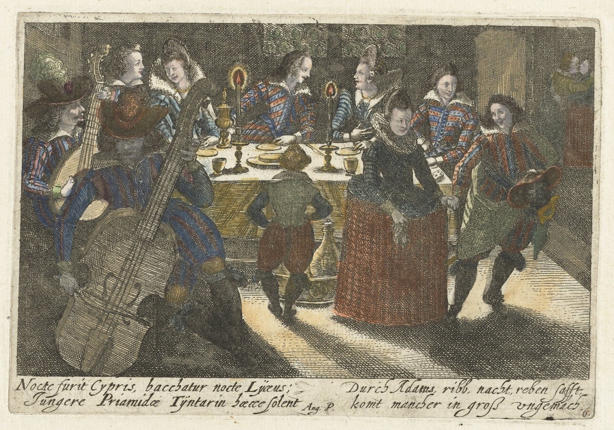 Dinerende studenten en muzikanten Šampion ikonografických vtipů mezi studenty (...) (název seriálu) od Jacob van der Heyden