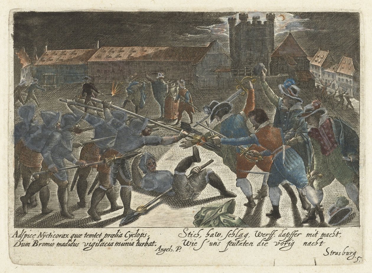 Gevecht tussen studenten en soldieren Šampion ikonografických vtipů mezi studenty (...) (název seriálu) od Jacob van der Heyden