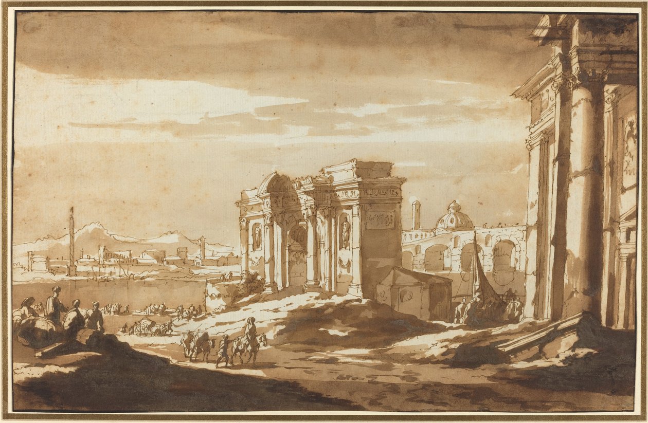Capriccio Pohled na římské ruiny podél Tibery od Jacob van der Ulft