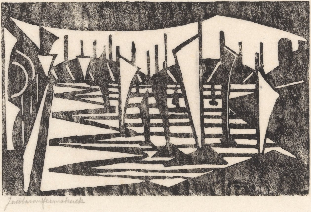 Kompozice (lodě v přístavu) od Jacoba van Heemskerck (signed by artist)