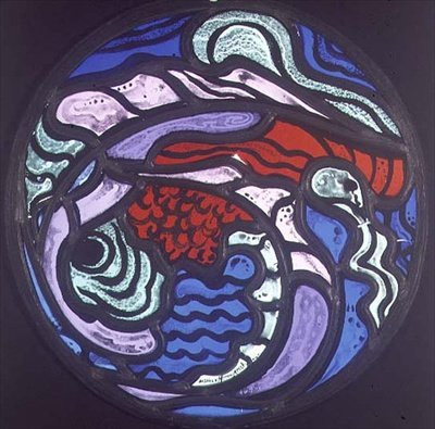 Abstraktní kompozice, medailon (vitráže) od Jacoba van Heemskerck