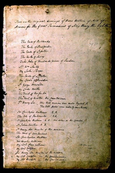 Index k oblekům brnění z alba Alžbětinských zbrojířů, kolem roku 1589 od Jacobe Halder