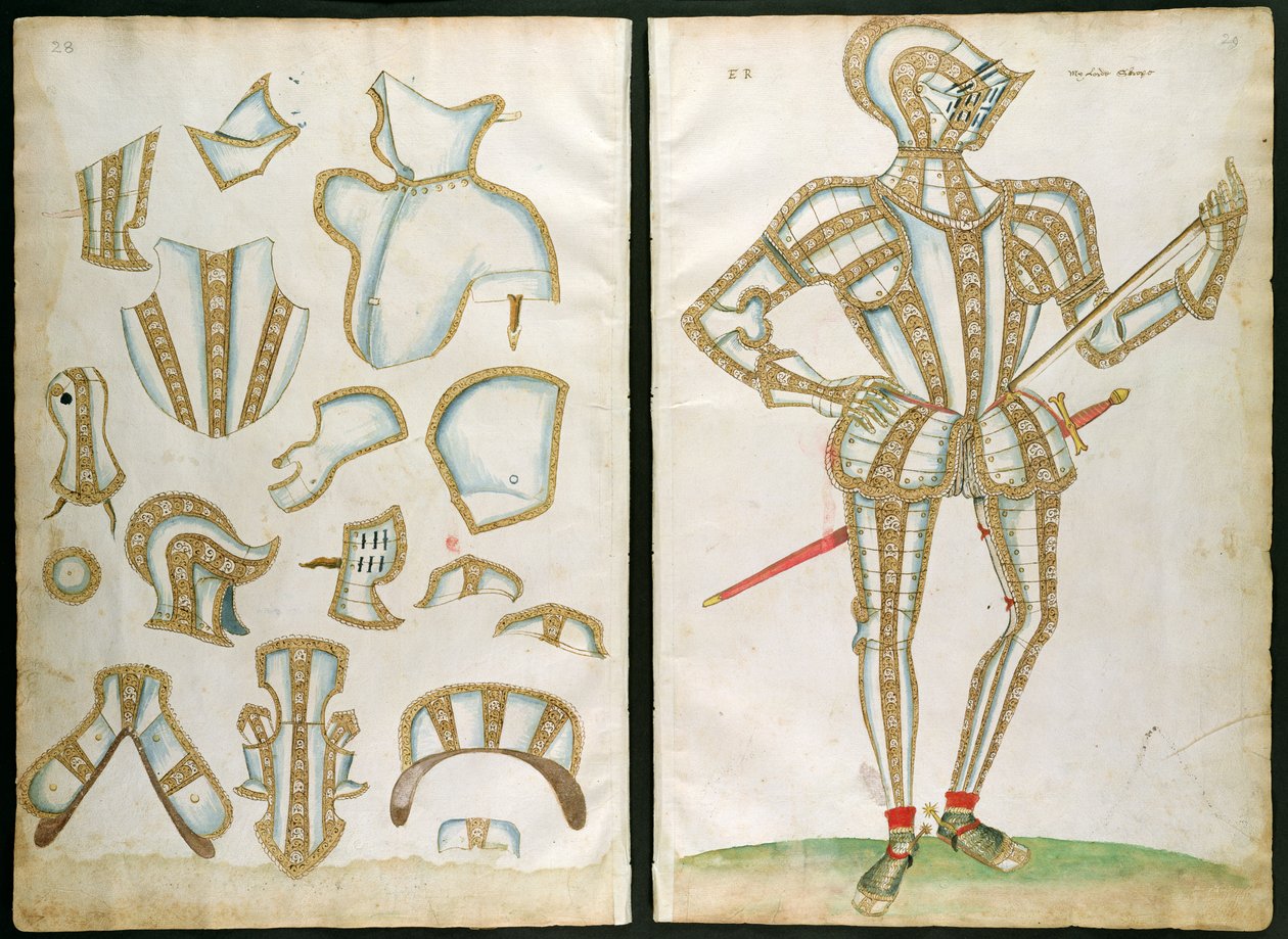 Oblek brnění pro My Lorde Skrope, z „Album alžbětinského zbrojaře“, 1589 od Jacobe Halder
