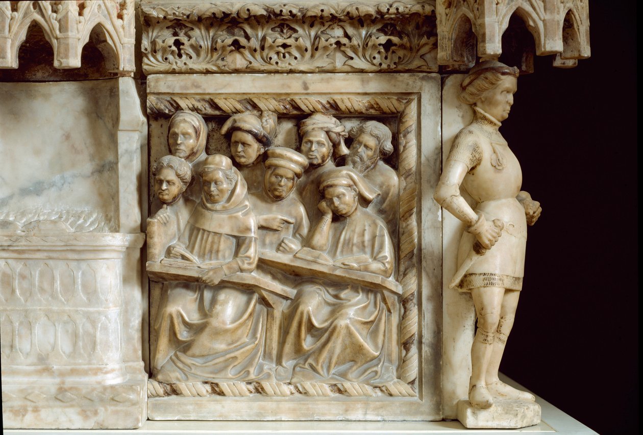 Pohřební pomník Carla, Roberta a Riccarda da Saliceta: studenti navštěvující kurz (socha, kolem 1403) od Jacobello and Pier Paolo dalle Masegne