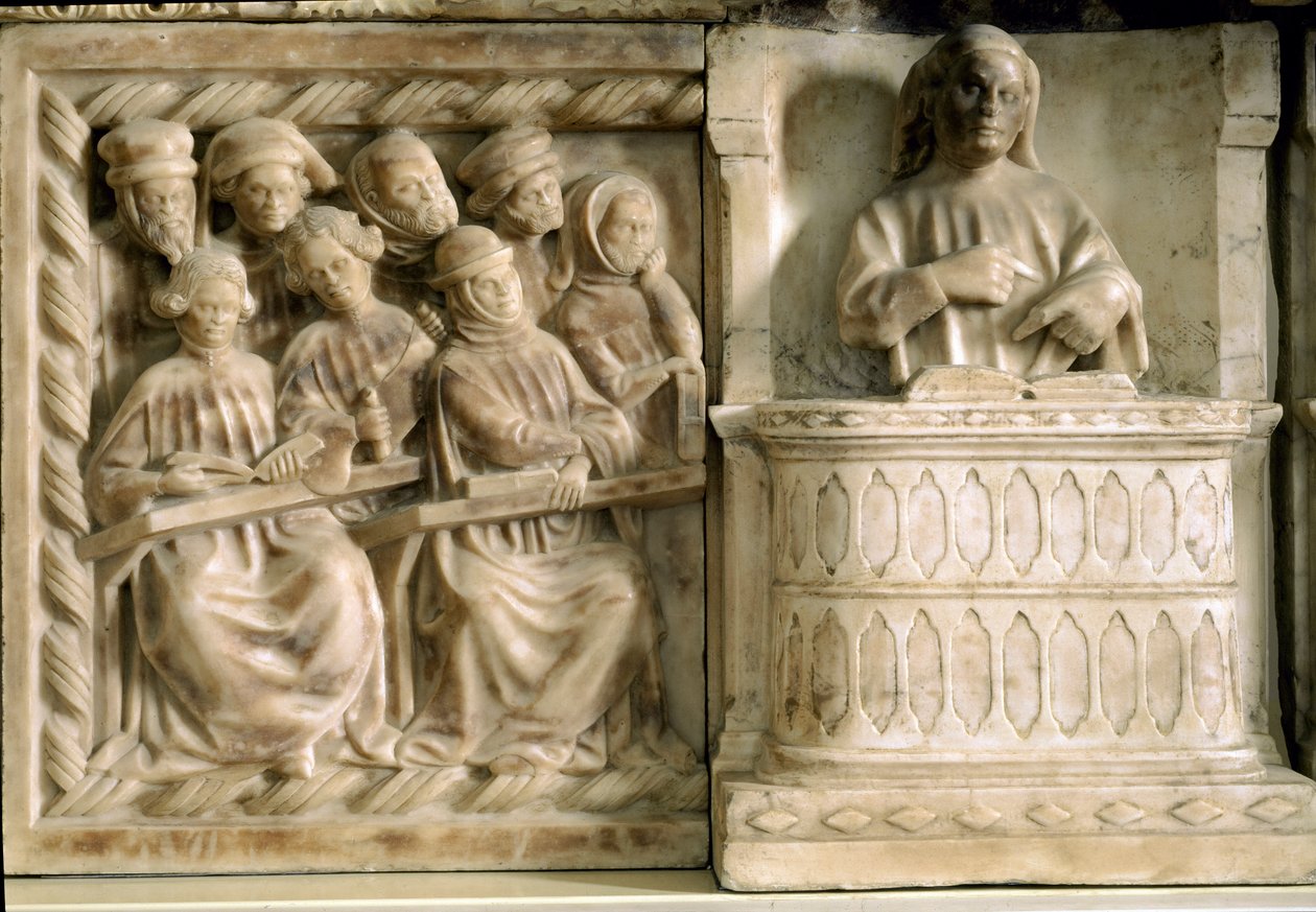 Pohřební pomník Carla, Roberta a Riccarda da Saliceta: studenti navštěvující kurz (socha, kolem 1403) od Jacobello and Pier Paolo dalle Masegne