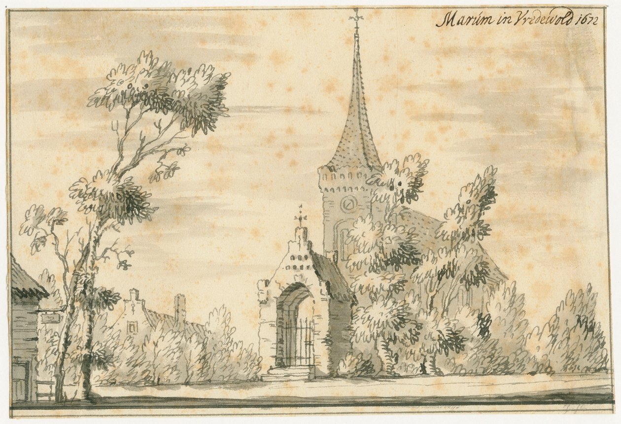 Kostel Marum ve Vredewoldu v roce 1672 od Jacobus Stellingwerff