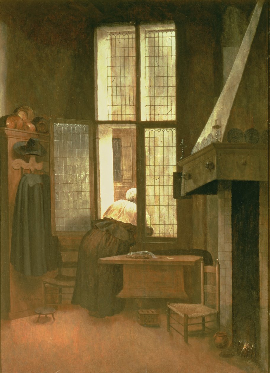 Žena u okna, 1654 (panel) od Jacobus Vrel or Frel