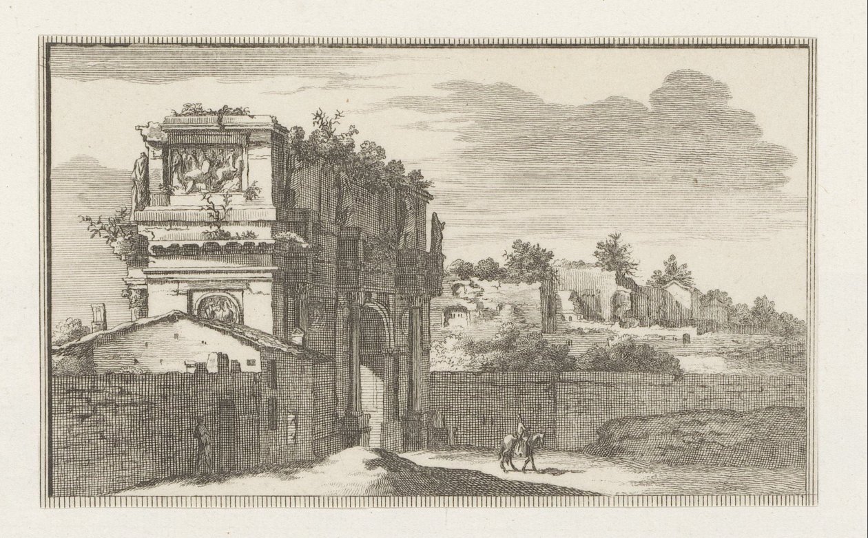 Konstantinův oblouk v Římě Pohledy na Řím (název série) La Galerie agreable du mond (...) divisée en LXVI tomes...Cette partie comprend le Rome moderne (název série) Budovy Magesyn der Italiaense (název série) od Jacobus Baptist