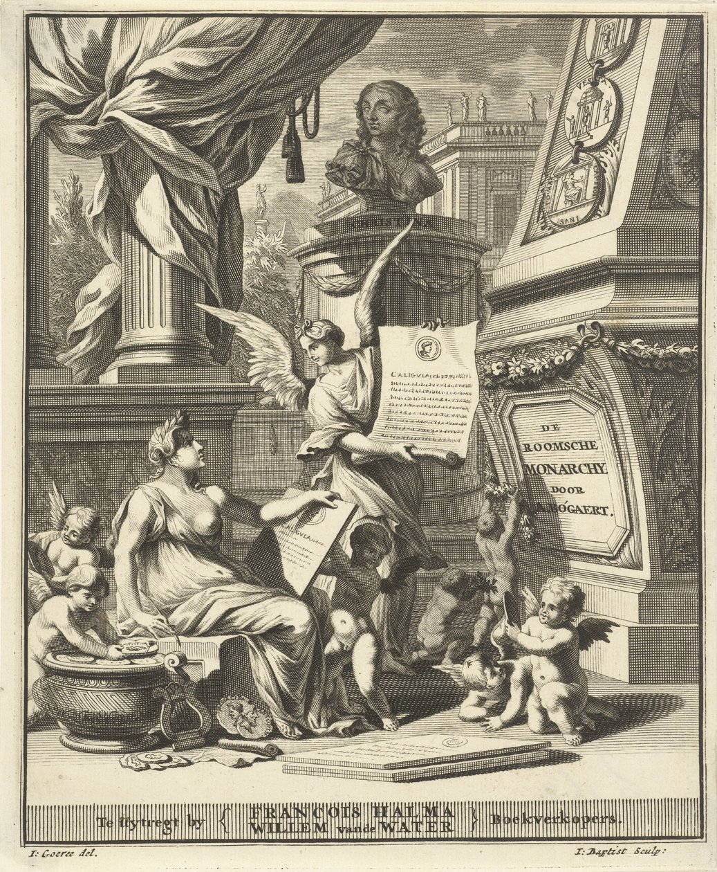 Titulní strana A. Bogaerta, Římská monarchie, zobrazená na mincích západních a východních císařů, Utrecht 1697 od Jacobus Baptist