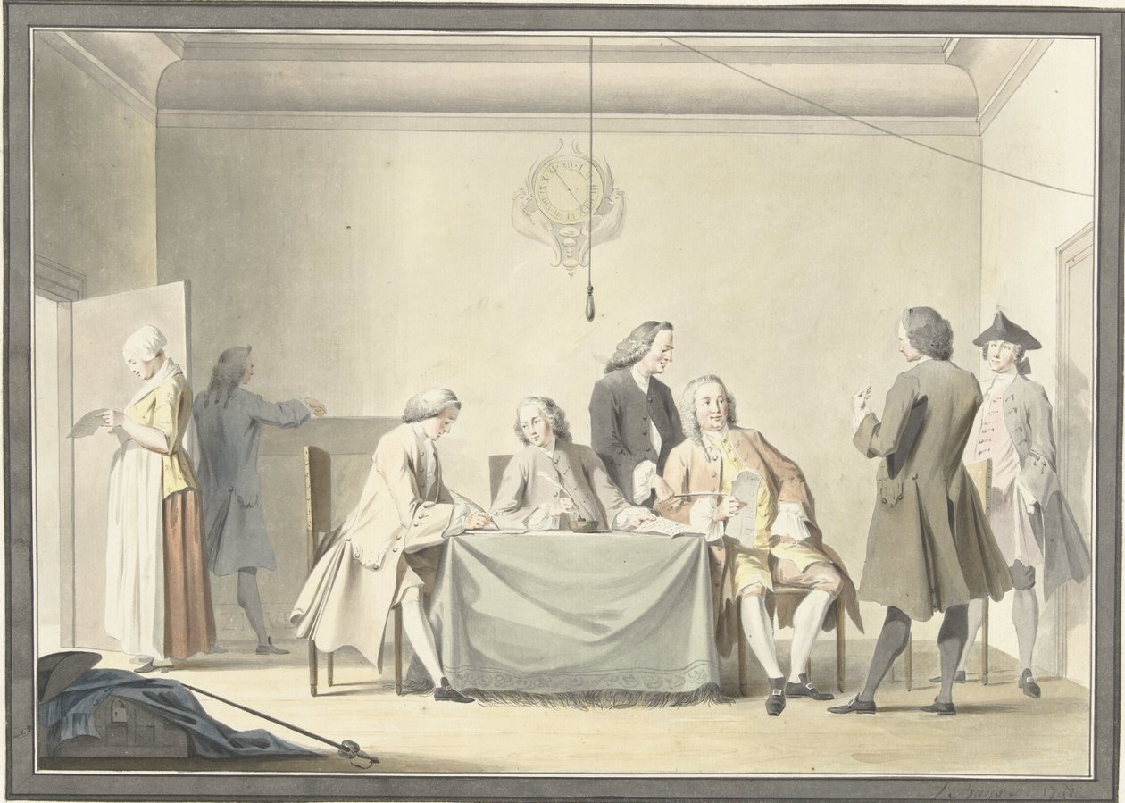 Setkání komisařů k převzetí Liberale Gifte neboli 50. medaile, 12. září 1747 od Jacobus Buys (signed by artist)