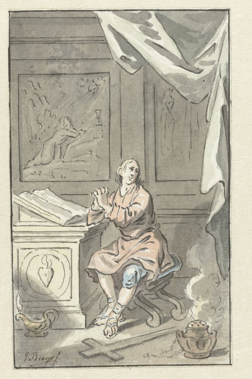 Sedící muž se sepjatýma rukama, za biblí od Jacobus Buys