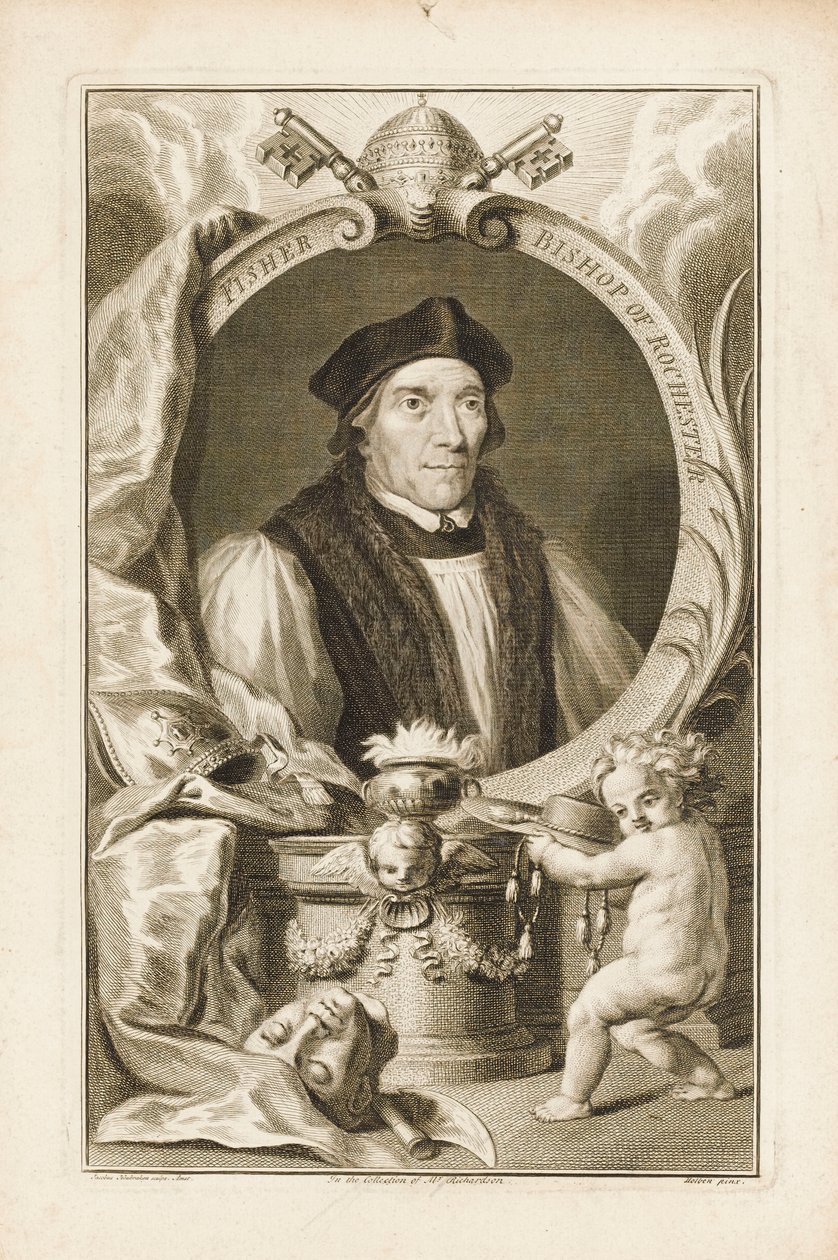 John Fisher, biskup z Rochesteru, asi 1760 (rytina) od Jacobus Houbraken