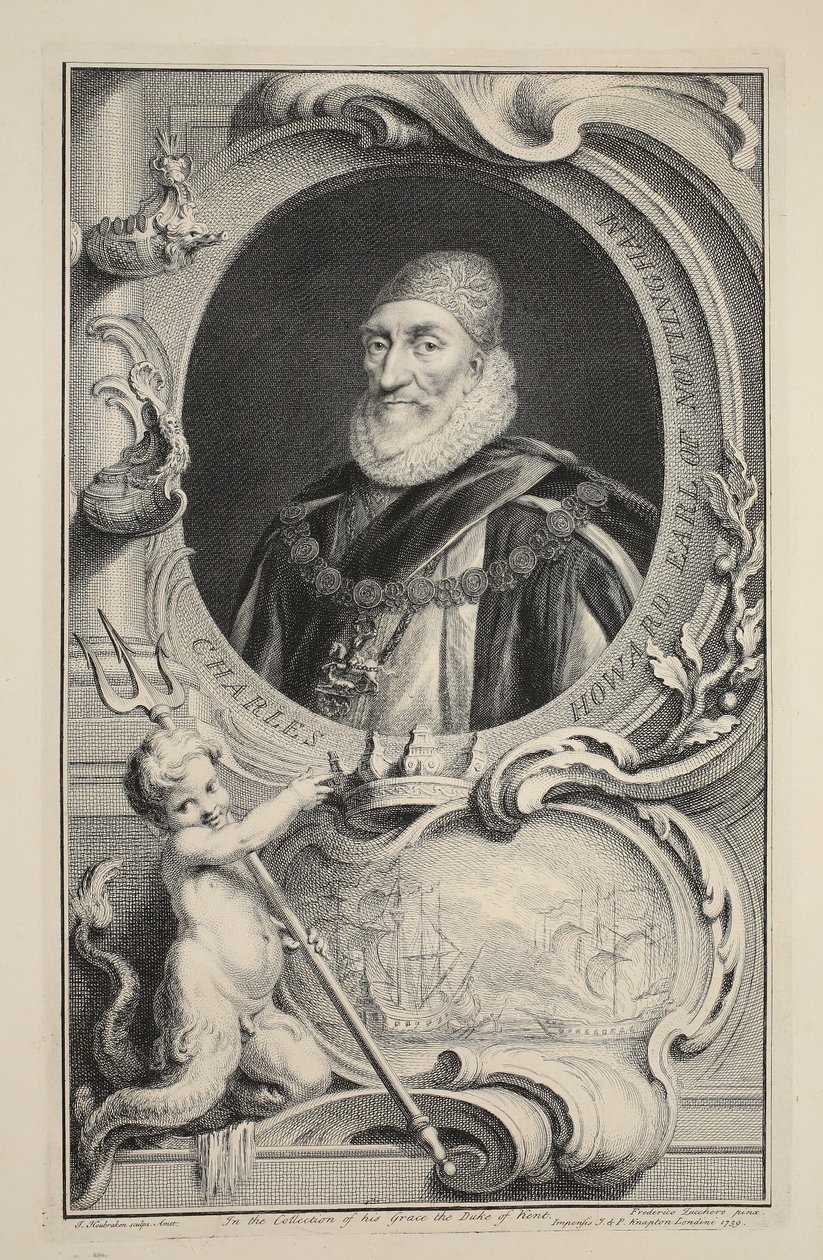 Portrét Charlese Howarda, hraběte z Nottinghamu, ilustrace z knihy "Heads of Illustrious Persons of Great Britain", vyd. Knapton, Londýn 1742. od Jacobus Houbraken