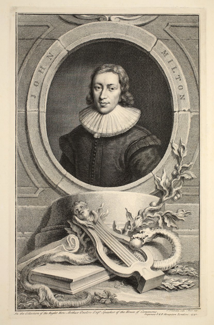 Portrét Johna Miltona, ilustrace z knihy "Heads of Illustrious Persons of Great Britain", vyd. Knapton, Londýn 1742. od Jacobus Houbraken