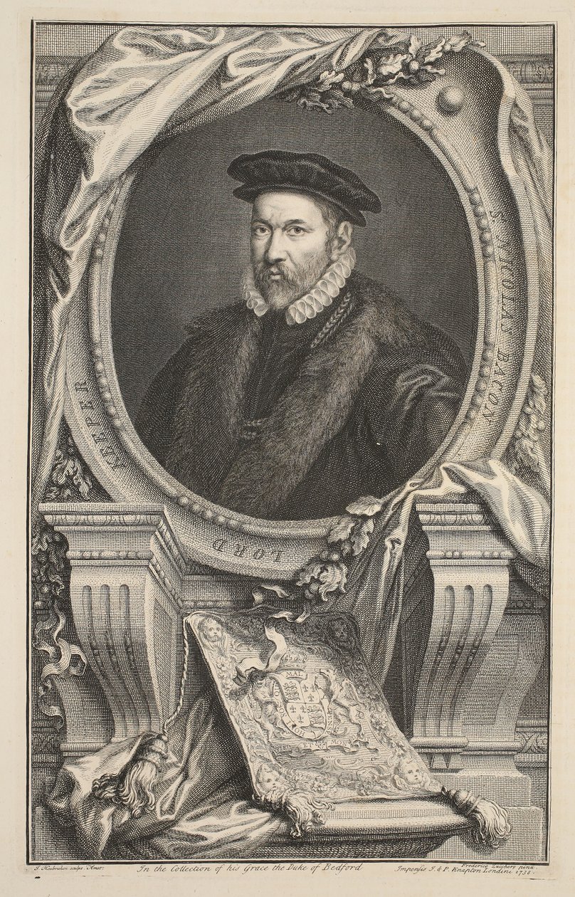 Portrét Nicholase Bacona, ilustrace z knihy "Heads of Illustrious Persons of Great Britain", vyd. Knapton, Londýn 1742. od Jacobus Houbraken