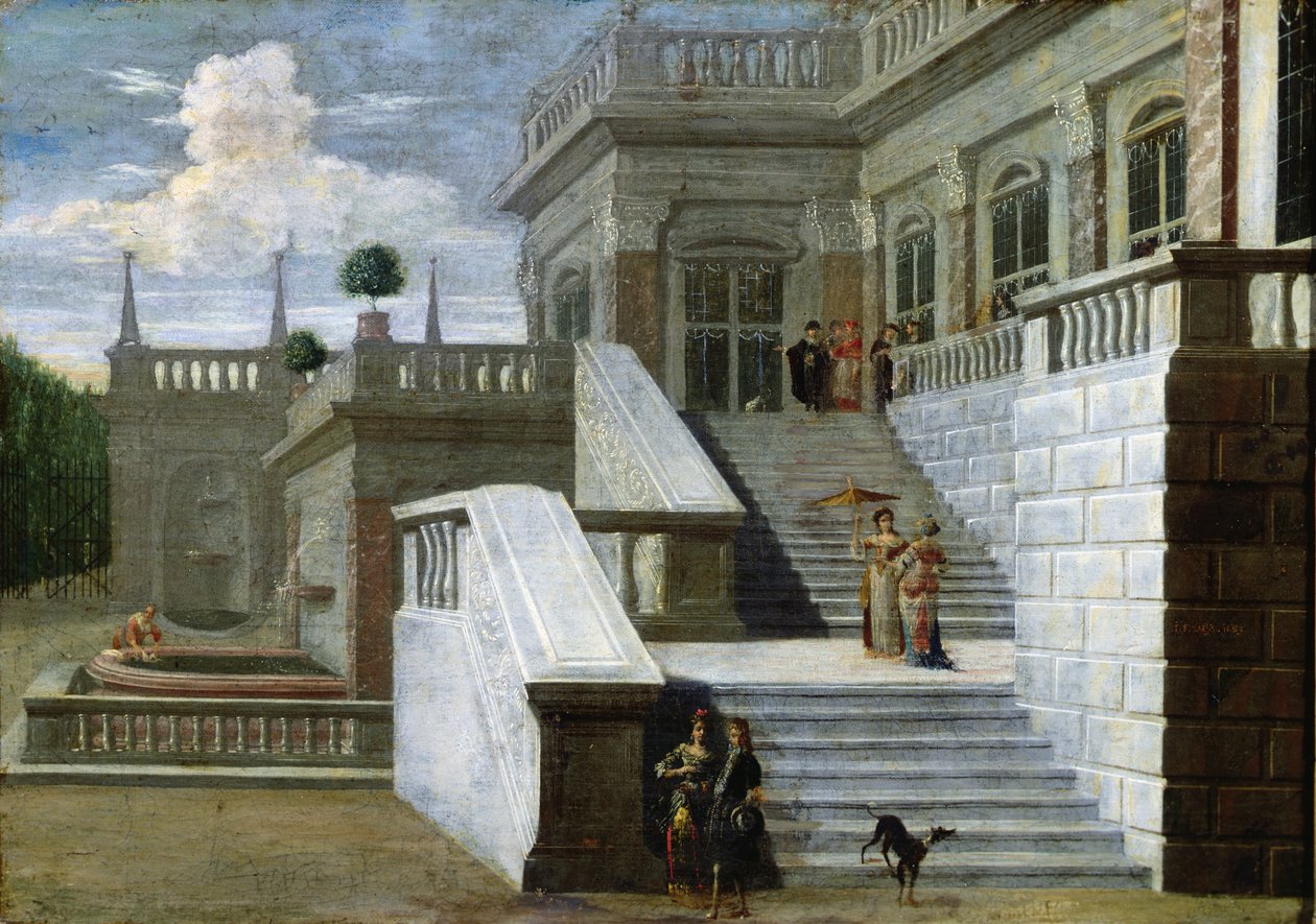 Italský palác se schody (olej na plátně) od Jacobus Saeys