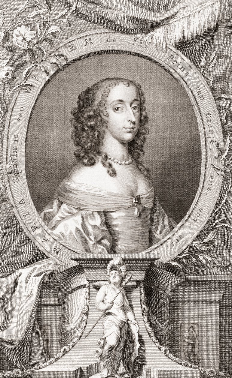 Mary, Princess Royal, Princess of Orange, Countess of Nassau (1631-60) Dcera anglického krále Karla I. a jeho manželky Henrietty Marie Francouzské, matka anglického krále Viléma III. (rytina) od Jacobus and Vertue George Houbraken