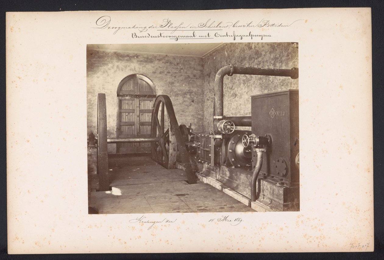 Parní čerpací stanice s odstředivými čerpadly / Kralingen den 14. května 1869 (název na objektu) Rekultivace jezer v Schieland východně od Rotterdamu (název série na objektu) od Jacobus van Gorkom jr.