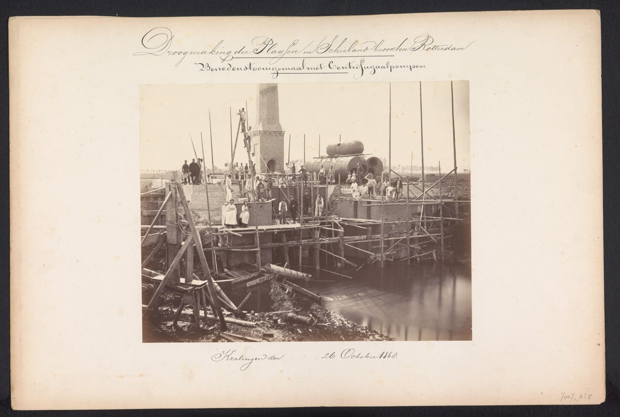 Parní čerpací stanice s odstředivými čerpadly / Kralingen den 26. října 1868 (název na objektu) Rekultivace jezer v Schieland východně od Rotterdamu (název série na objektu) od Jacobus van Gorkom jr.