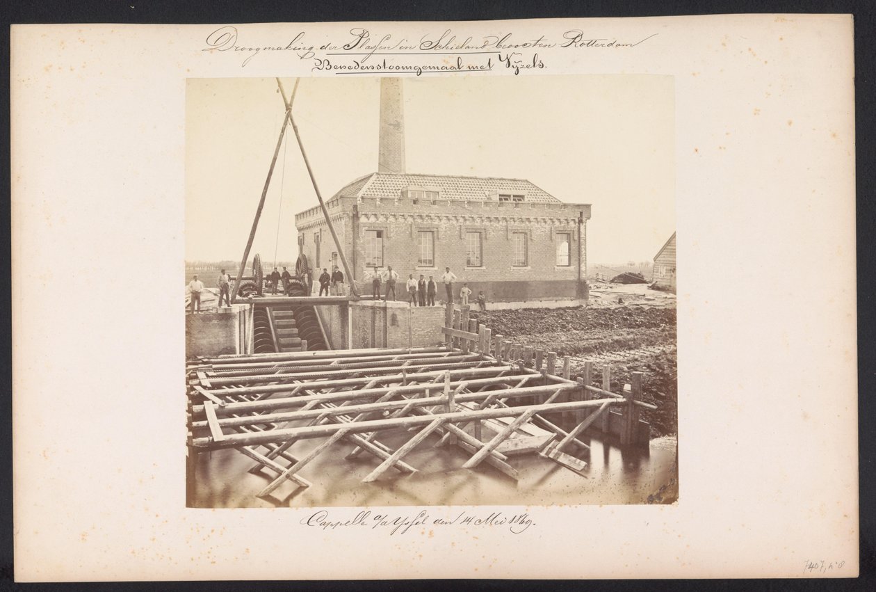 Pod parní čerpací stanicí s Vijzels / Capelle aan den IJssel den 14. května 1869 (název na objektu) Rekultivace jezer v Schieland východně od Rotterdamu (název série na objektu) od Jacobus van Gorkom jr.